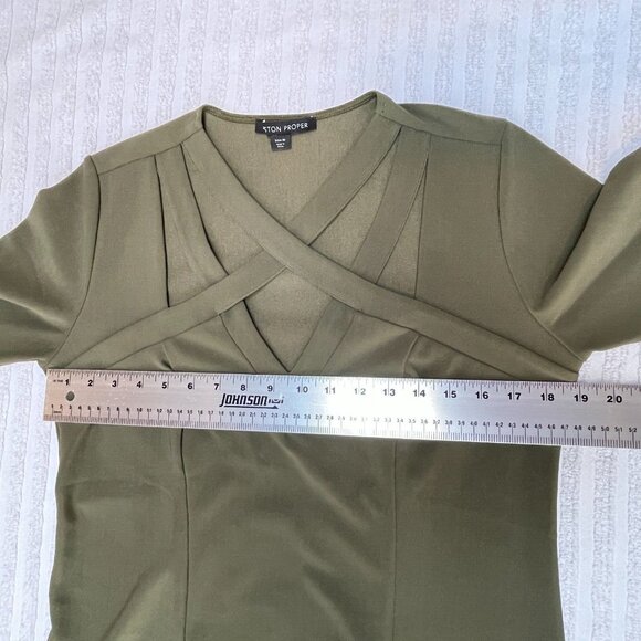 Boston Proper Womens 3/4 Sleeves Tunic Top Medium Criss-Cross Neck Cut-Out Green - Picture 4 of 8
